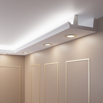 1 Innenecke Stuckleiste Decken Profil für indirekte Beleuchtung Wand OL-46 Weiß